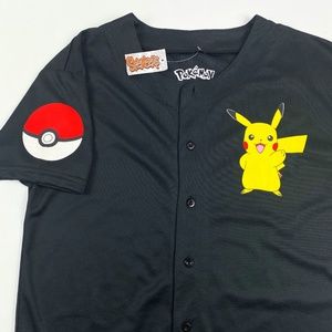 Pokemon Pikachu 025 Short Sleeve Button Up Double Sided Baseball Jersey Shirt